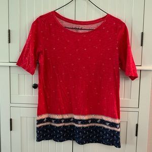 Loft Red T-Shirt with Blue Pattern